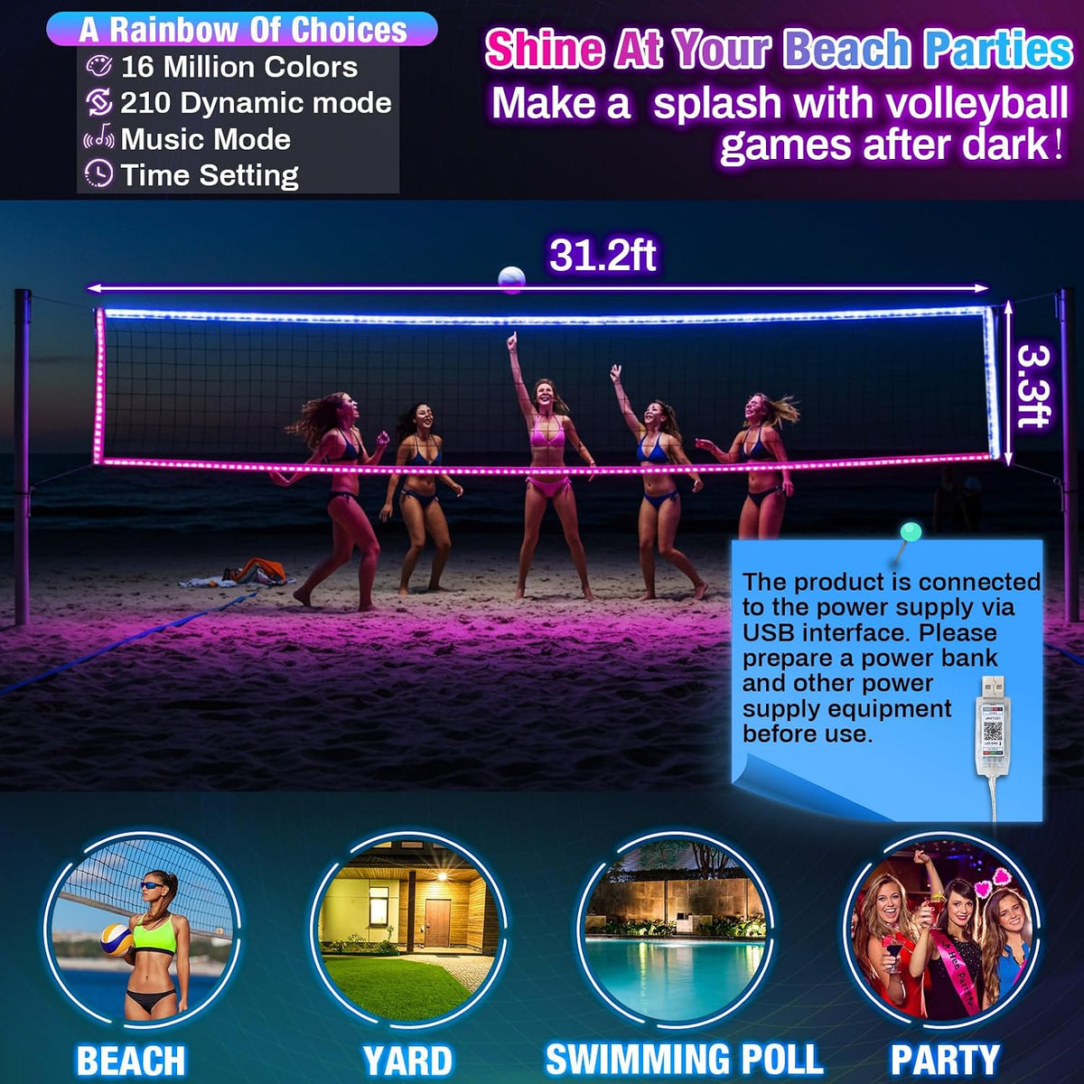 GLOW IN THE DARK VOLLEYBALL NET